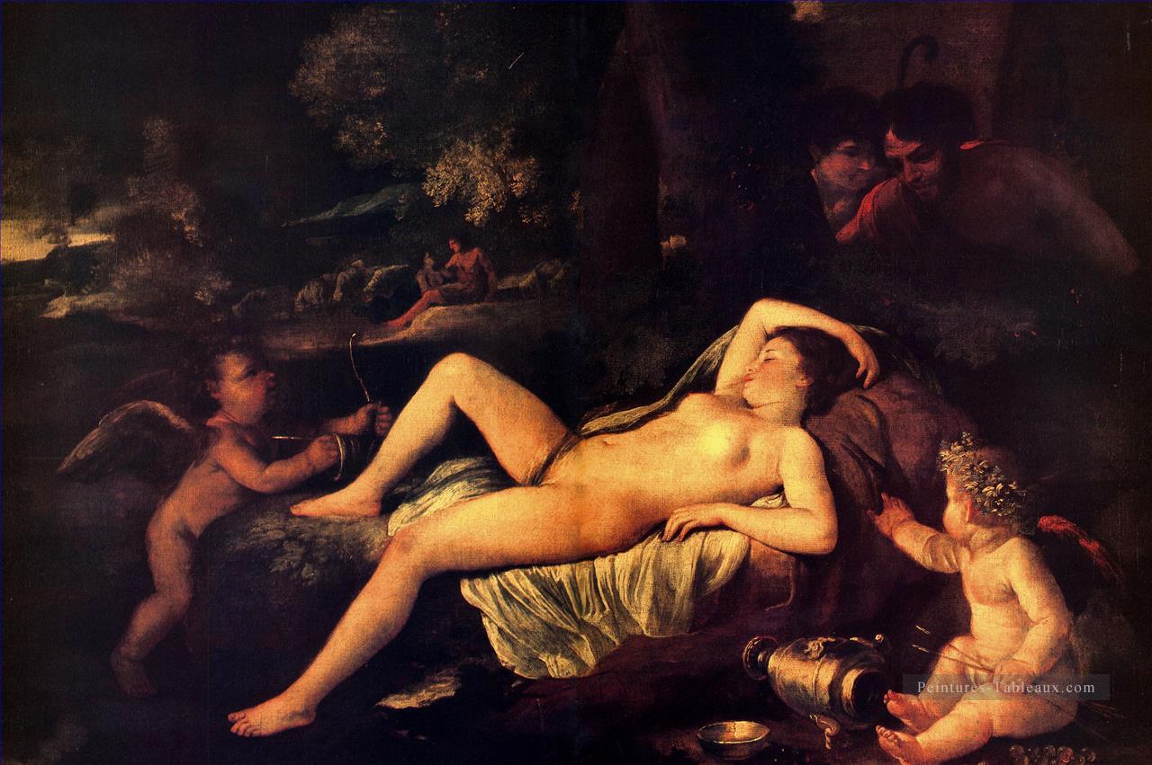 Nicholas endormi Vénus et Cupidon classique peintre Nicolas Poussin Peintures à l'huile